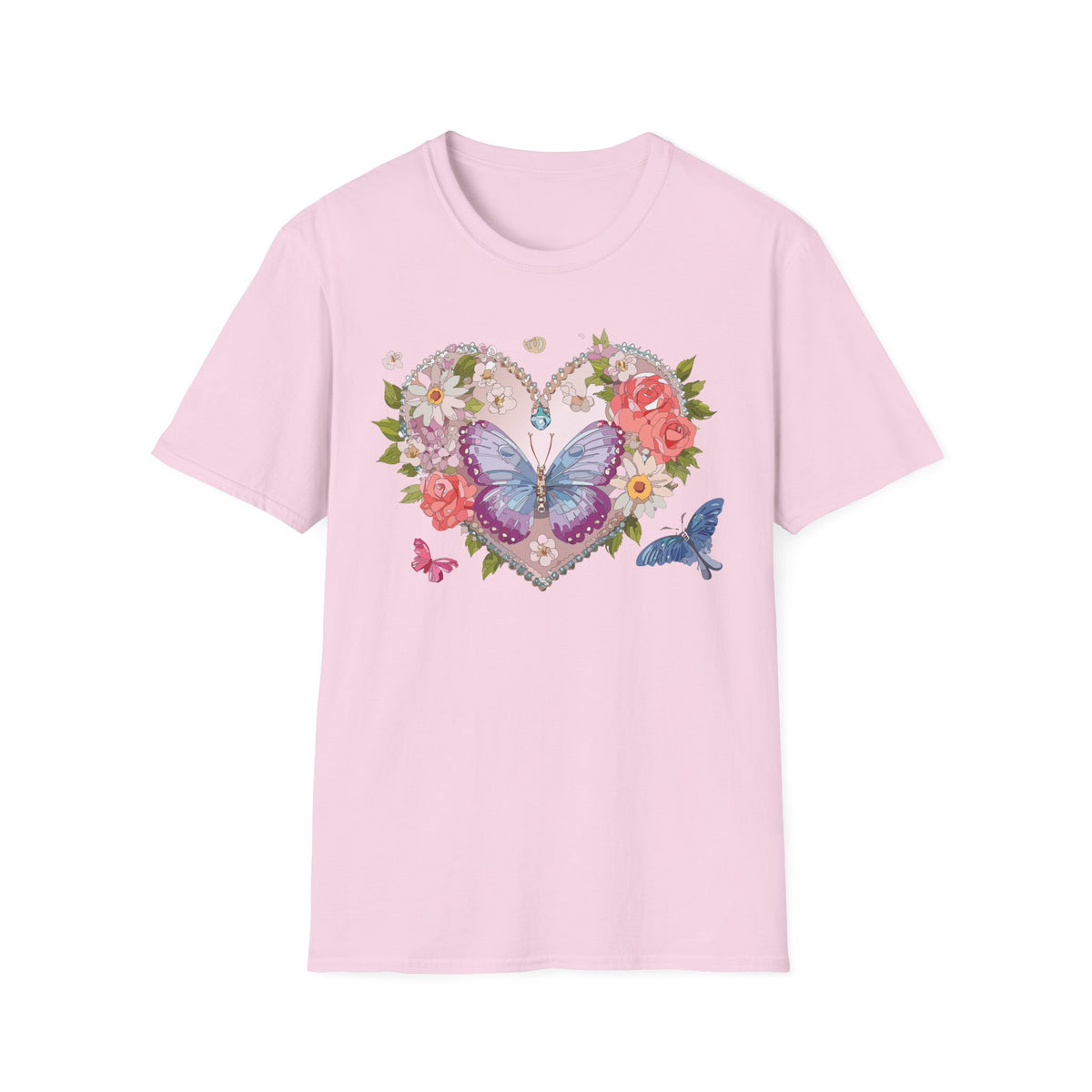 Floral Butterfly Heart Graphic Tee Unisex 100 Cotton Gildan T-Shirt