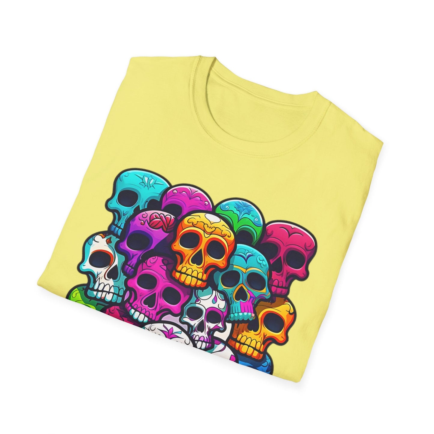 Unisex Skull Tee Shirt With Skeleton Design Gildan Softstyle 64000 100 Percent Ring Spun Cotton