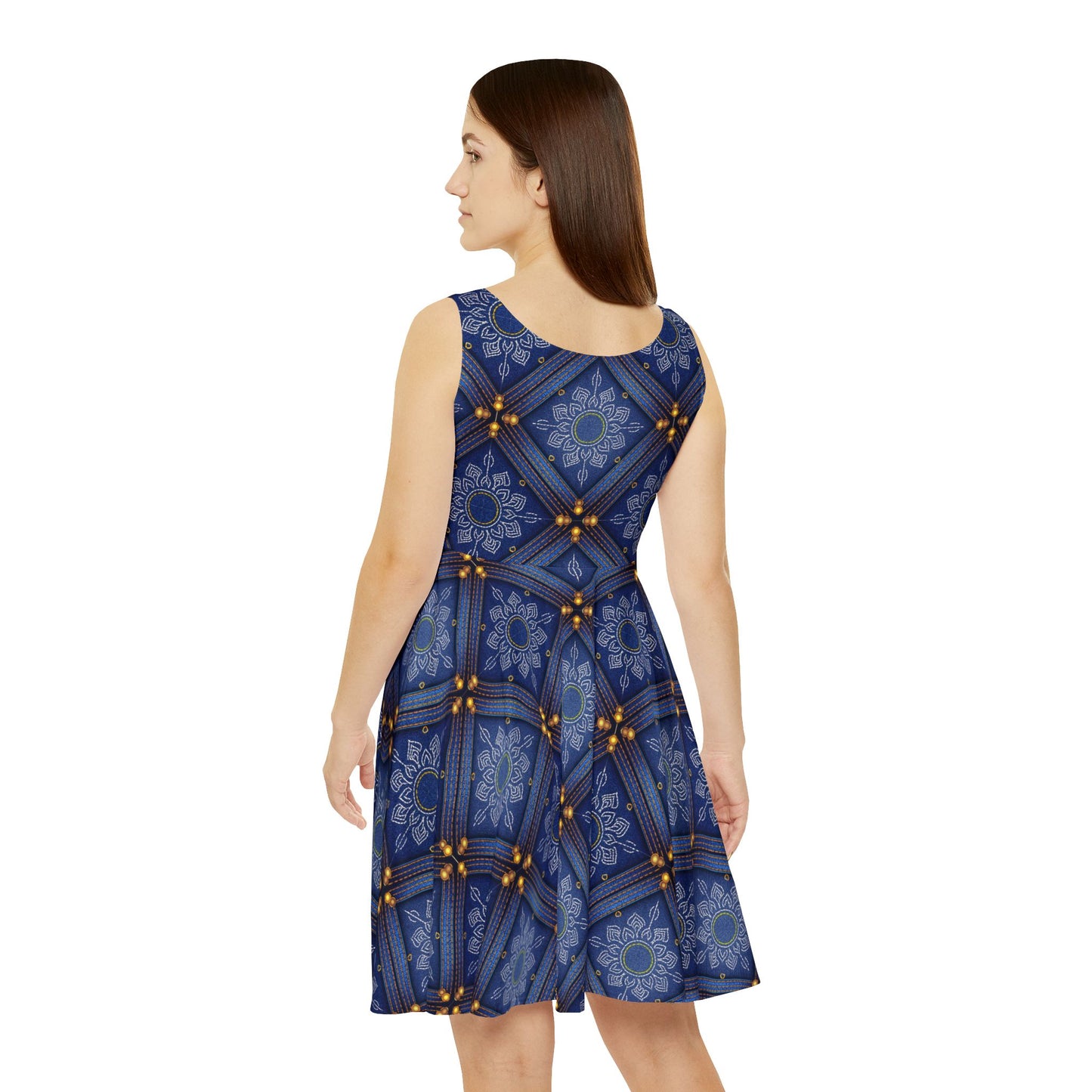 Women Denim Print Skater Dress, Denim Print Poly-Span Dress - 42