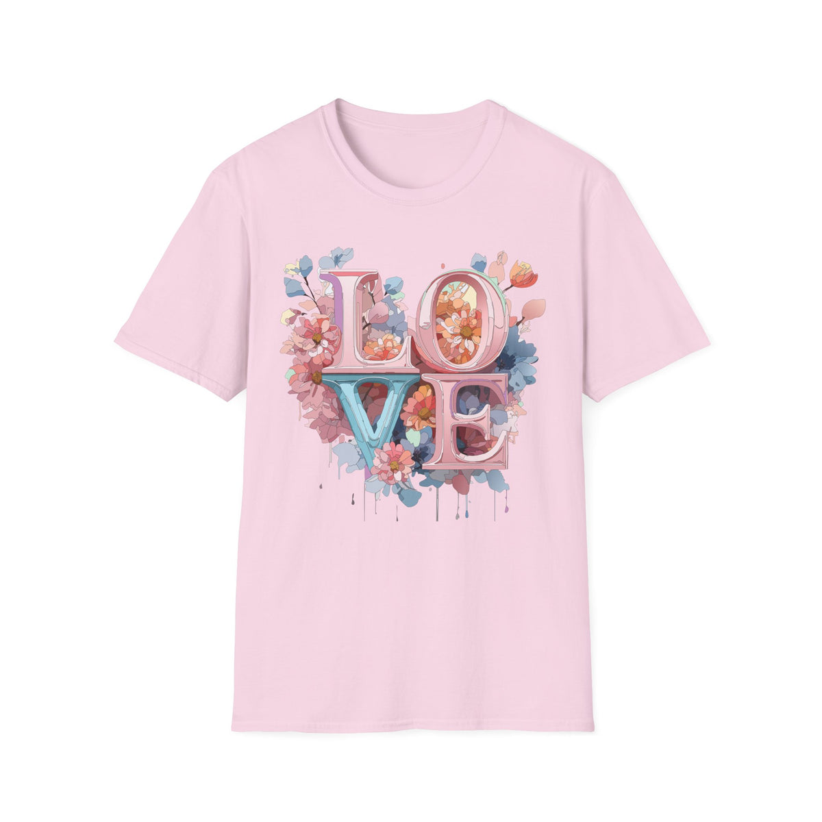 Floral LOVE Lettering T-Shirt | Pink Blue Floral Typography Tee