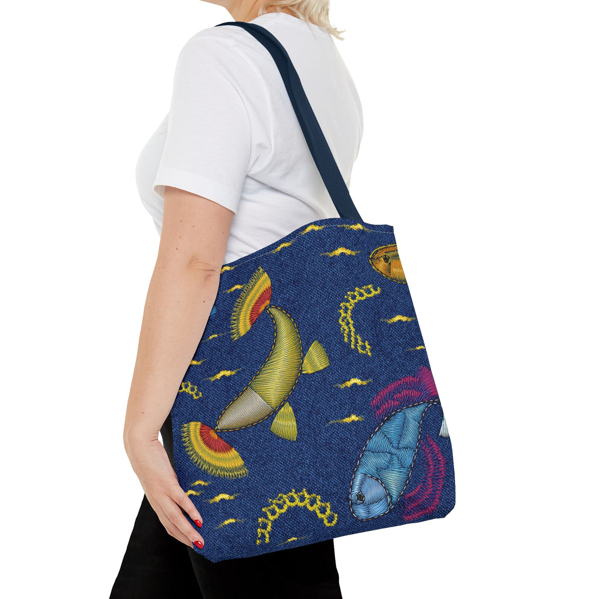 Denim Fabric Imitation Print Unisex Canvas Bag Poly Spun 3 Sizes Tote Bag 193-2