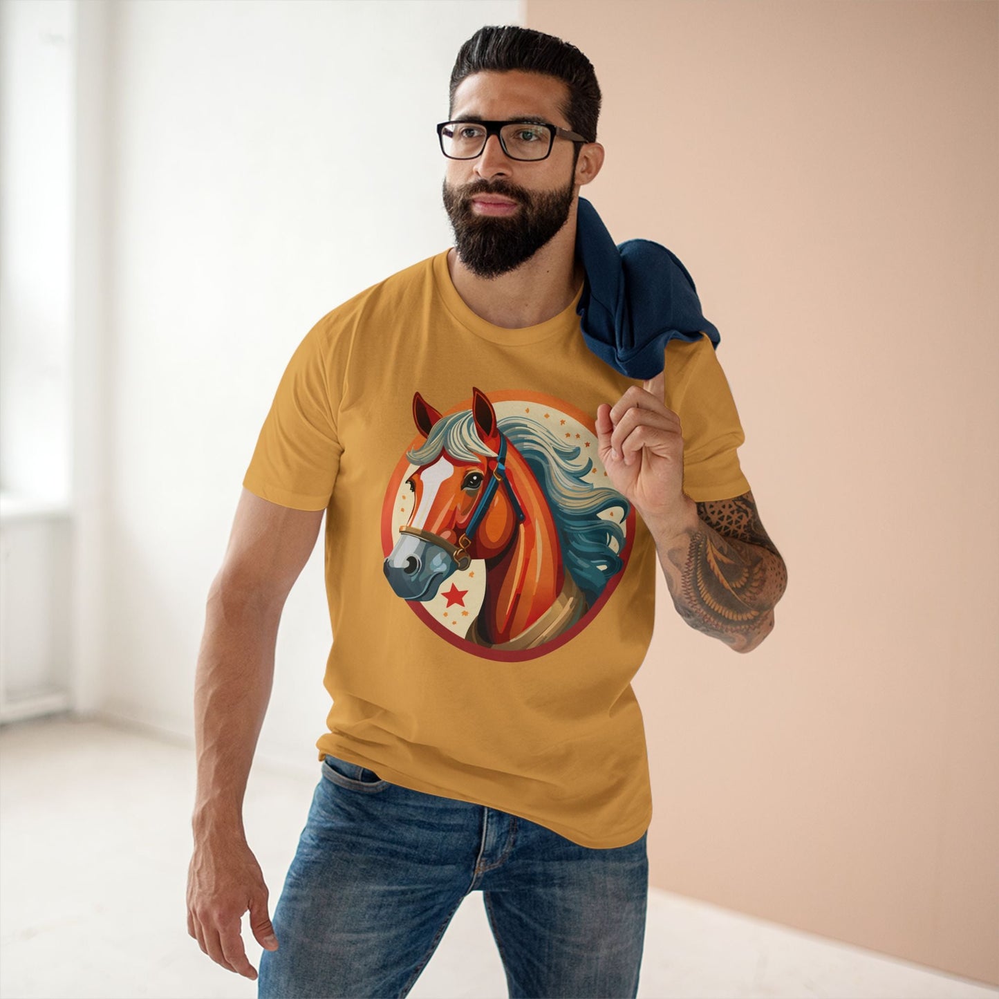 Horse And Animals Unisex Premium Cotton Art Tee Featuring Original Retro2Nova Design From Our Art Collection
