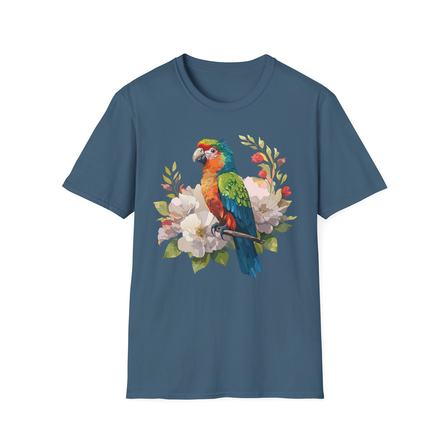 Parrot Floral T-Shirt — Colorful Tropical Bird Tee Unisex Cotton Short Sleeves Tee Shirt with Bird 7