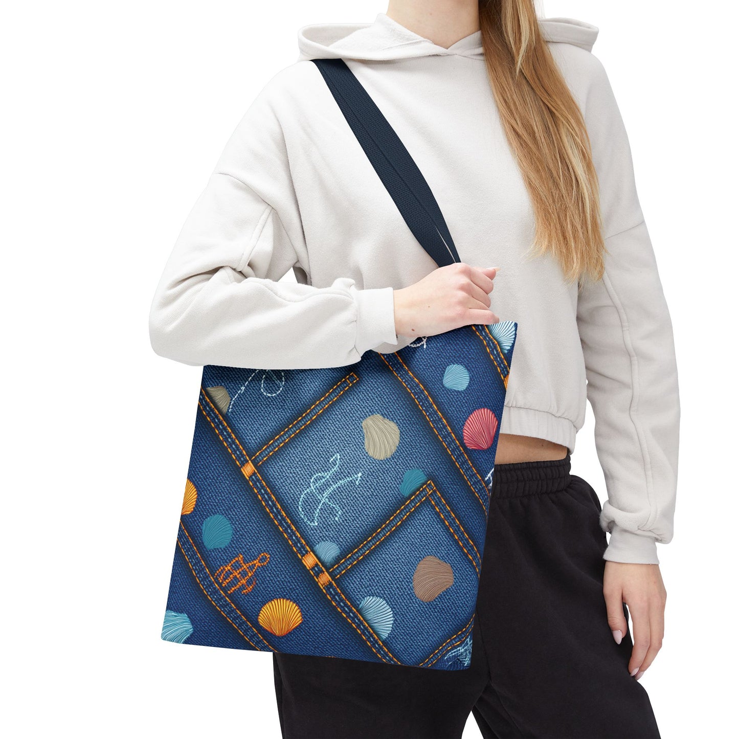 Denim Fabric Imitation Print Unisex Canvas Bag Poly Spun 3 Sizes Tote Bag 182-24