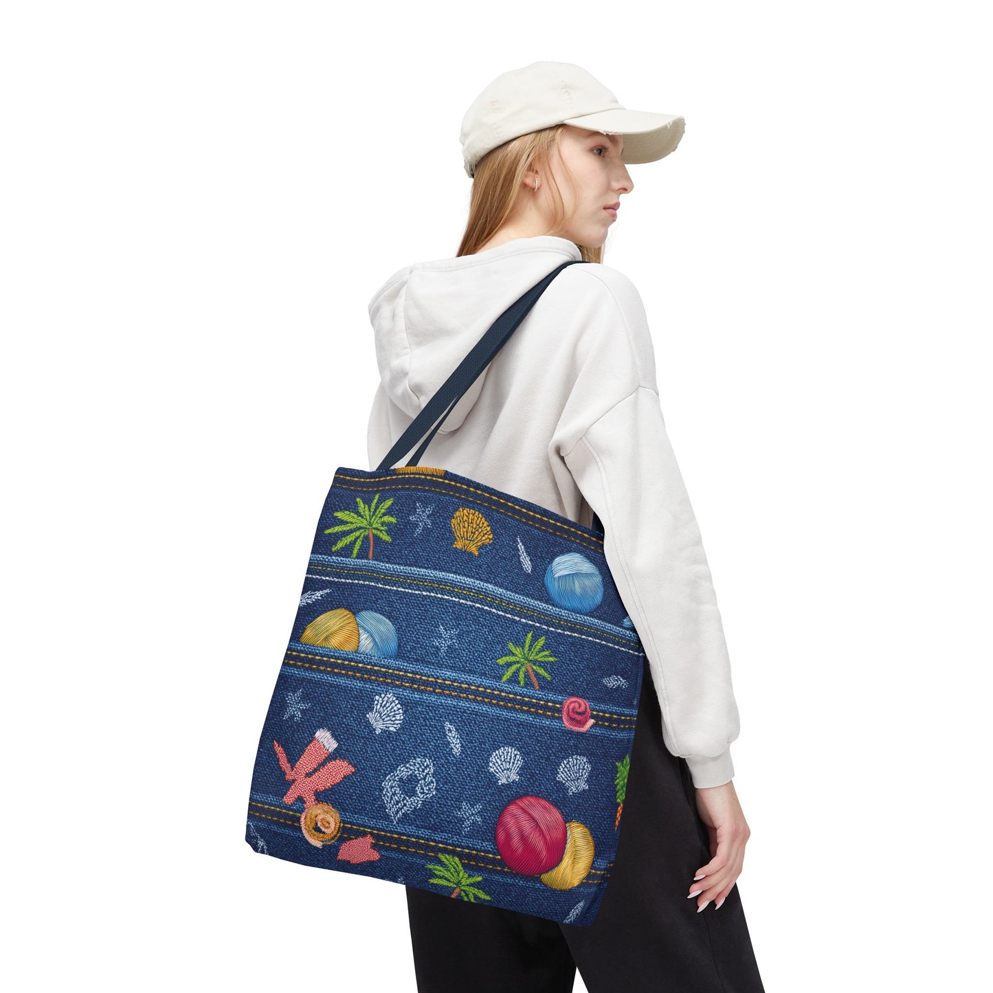 Denim Fabric Imitation Print Unisex Canvas Bag Poly Spun 3 Sizes Tote Bag 182-8