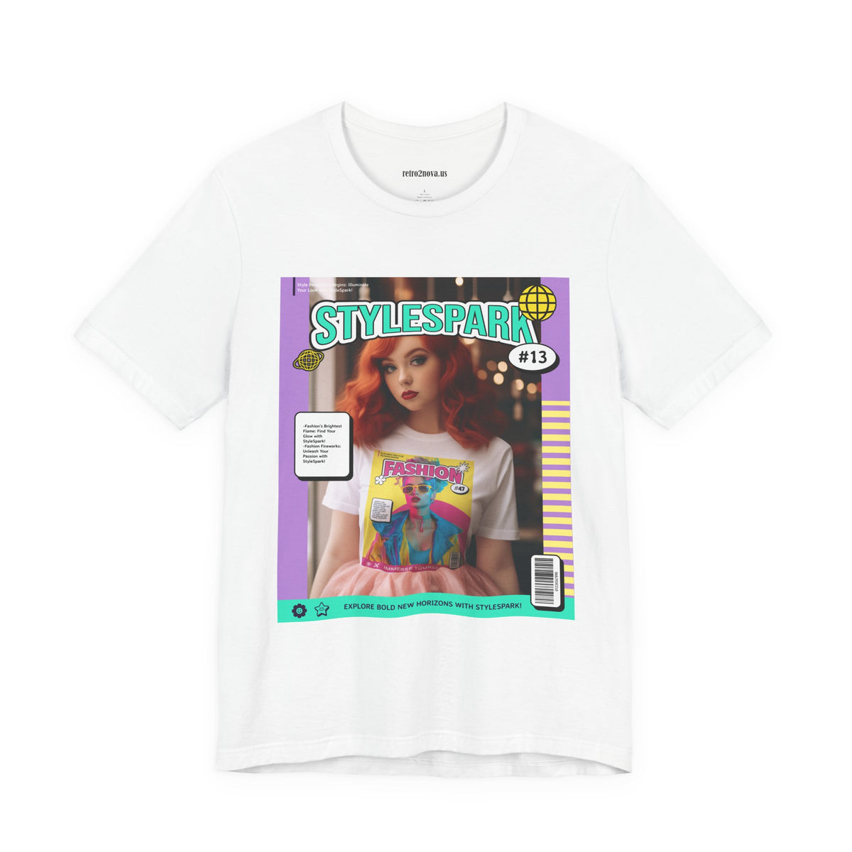 Magazine Cover Graphic Unisex Cotton Bella+Canvas Tee with Retro Poster ab34