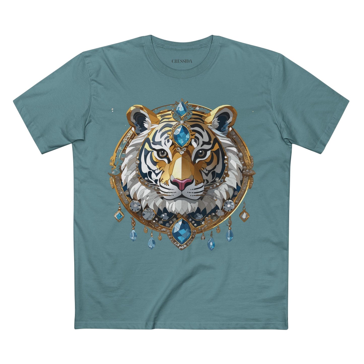 Tiger Graphic Unisex 100 Cotton Tee With Unique Animal Golden Medallion Art Design 54