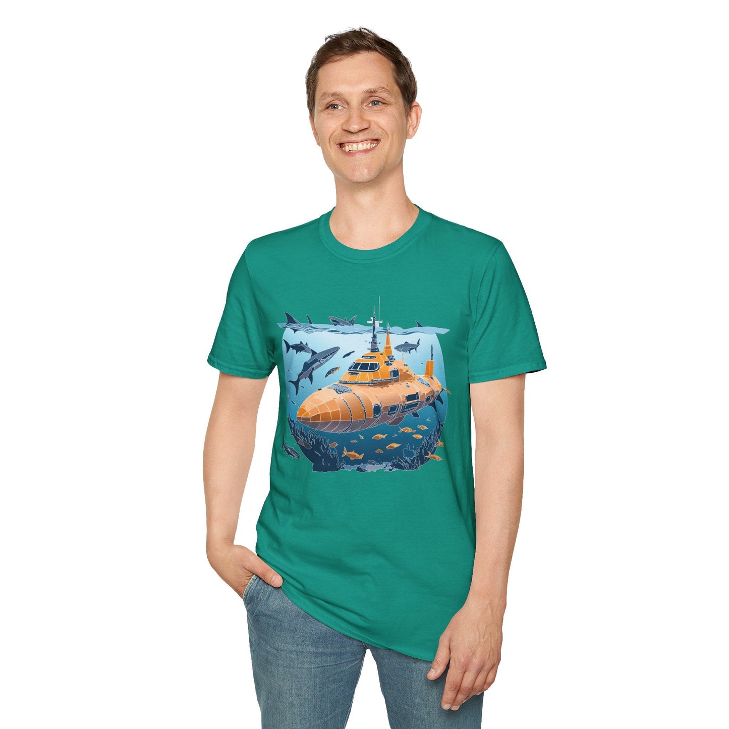 Ocean Graphic Tee Shirt Unisex Softstyle 64000 Gildan Lightweight Breathable Ocean Design U Boat