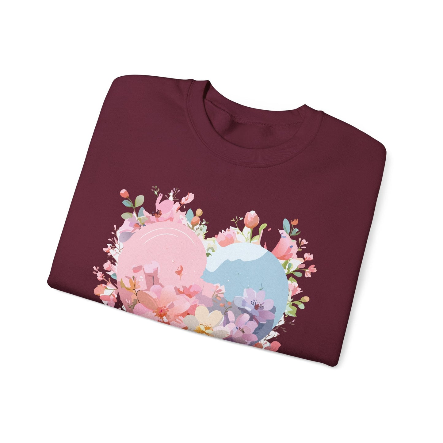 Floral Heart Sweatshirt Unisex Valentine Day Crewneck Gildan 18000 Heavy Blend Winter Wear