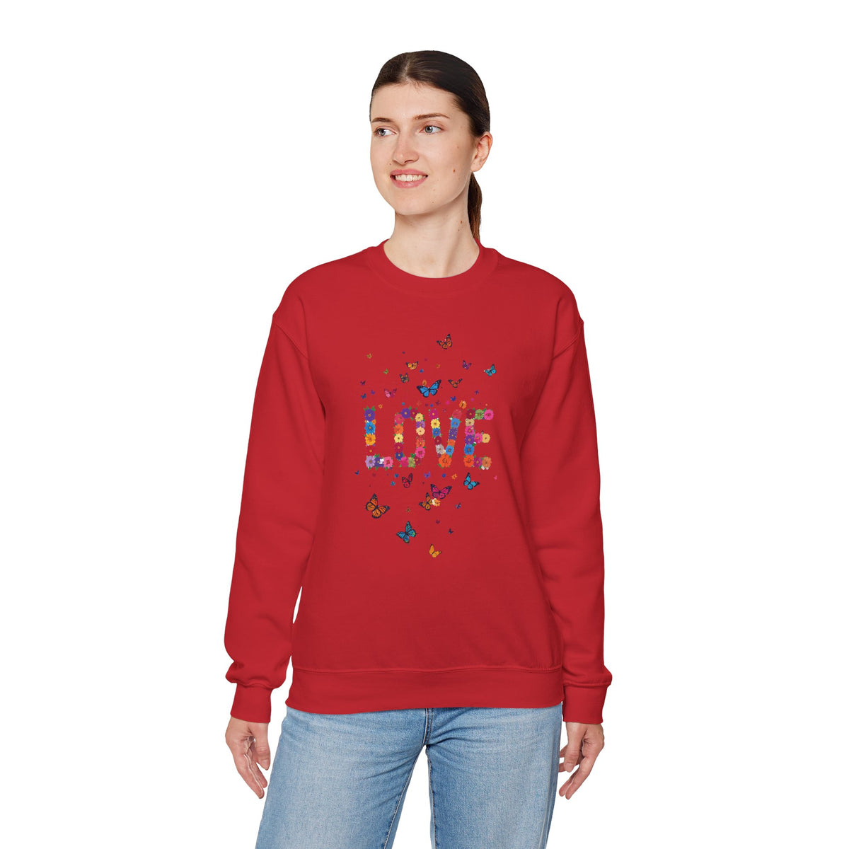 Unisex Floral Love Sweatshirt, Love Floral Sweatshirt, Floral Butterfly Sweatshirt, 50/50 Cotton-Poly Valentine's Day Sweatshirt 06