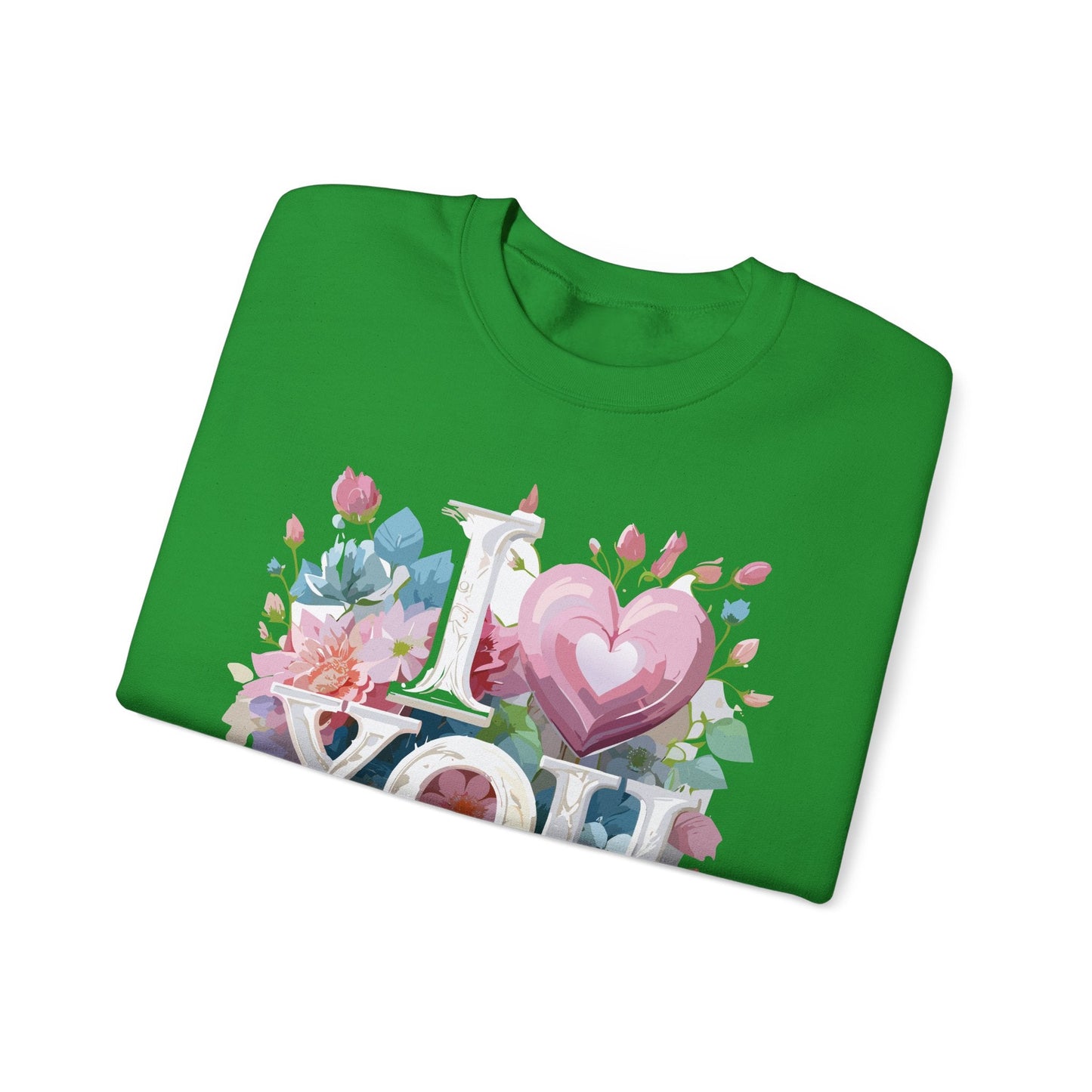 Floral Love Sweatshirt Unisex Valentine Day Flower Print Crewneck Gildan 18000 Cozy