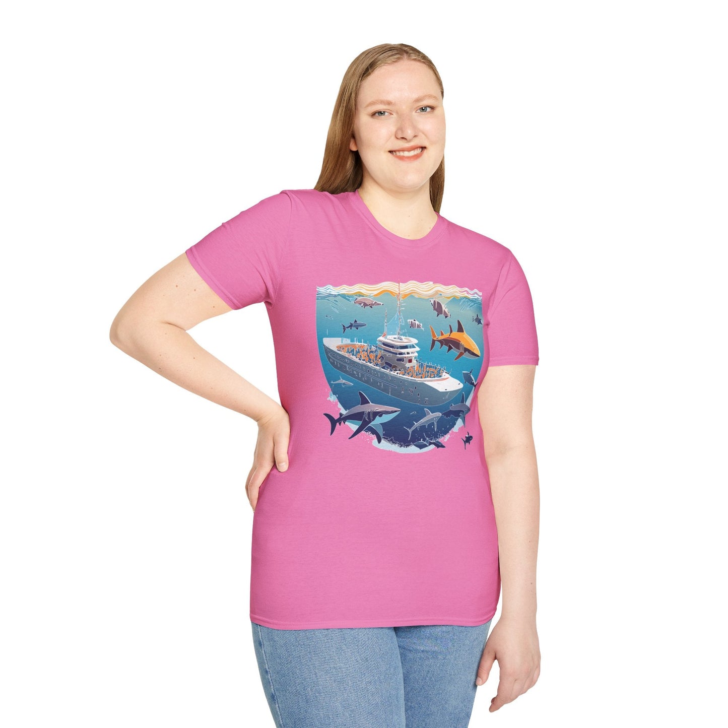 Ocean Tee Shirt Unisex Softstyle Short Sleeve With Ocean Art Design 100 Percent Ring Spun Cotton