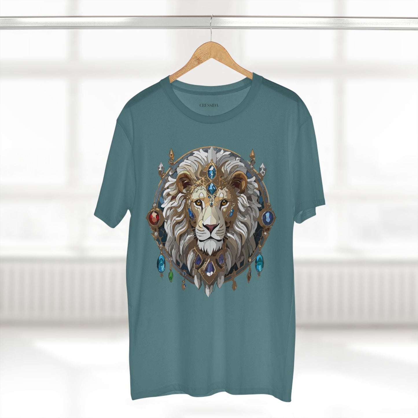 Lion Graphic Unisex 100 Cotton Tee With Unique Animal Golden Medallion Art Design 57