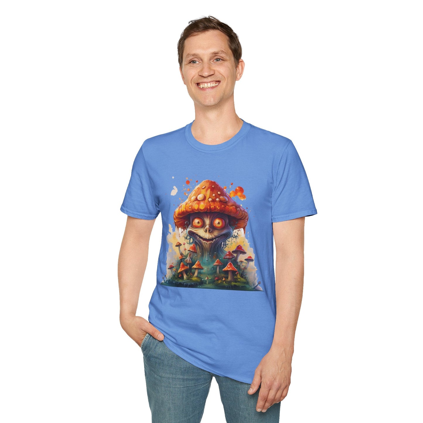 Funny Mashroom Tee Shirt Unisex Softstyle Cotton Art Design with Fungus Graphic Artwork Theme
