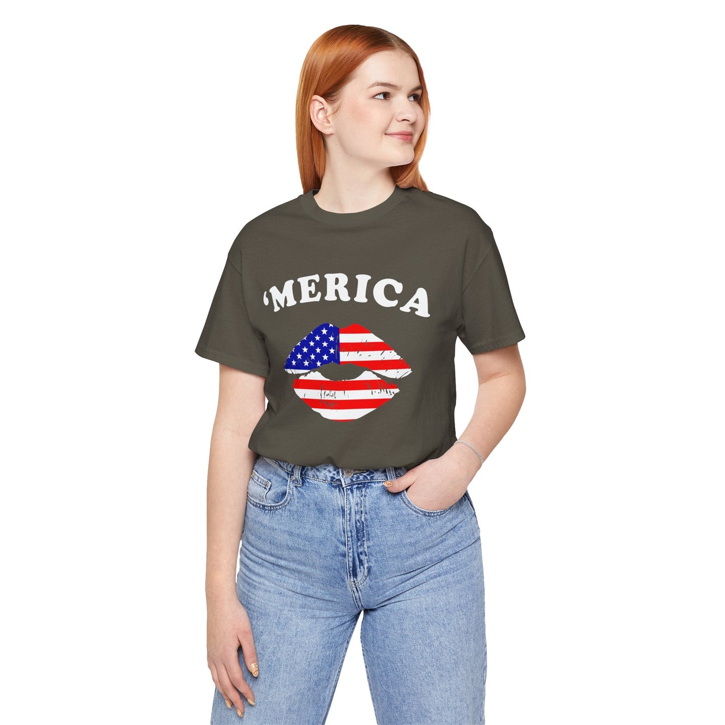 American Flag Lip Graphic Unisex Cotton T-Shirt a9