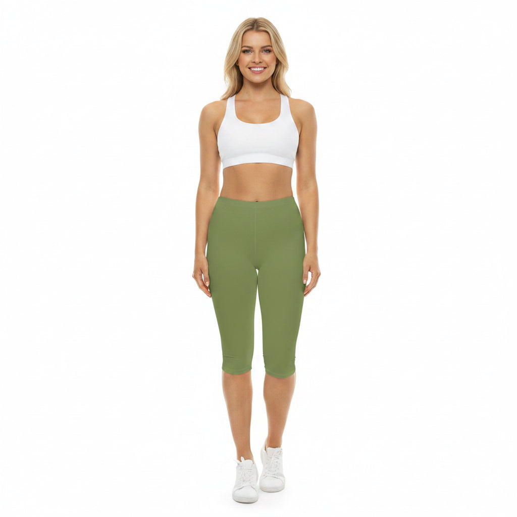 Palm Leaf Color Women's Brushed Suede Poly Span Casual Capri Leggings XS-2XL