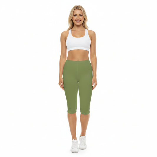 Palm Leaf Color Women's Brushed Suede Poly Span Casual Capri Leggings XS-2XL
