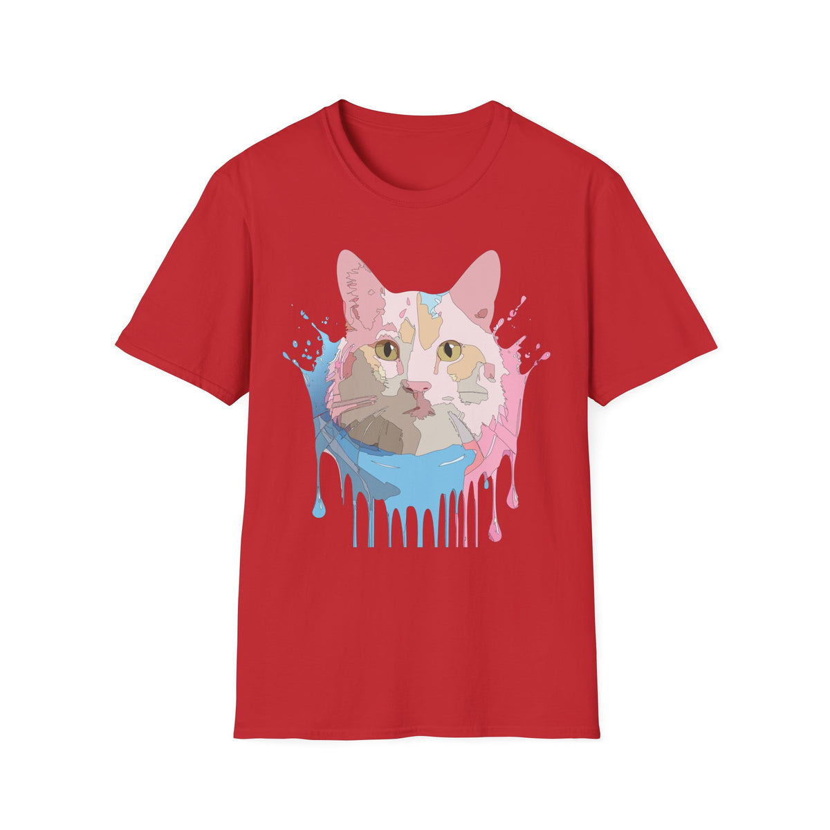 Pastel Drip Cat Portrait T-Shirt | Watercolor Cat Face