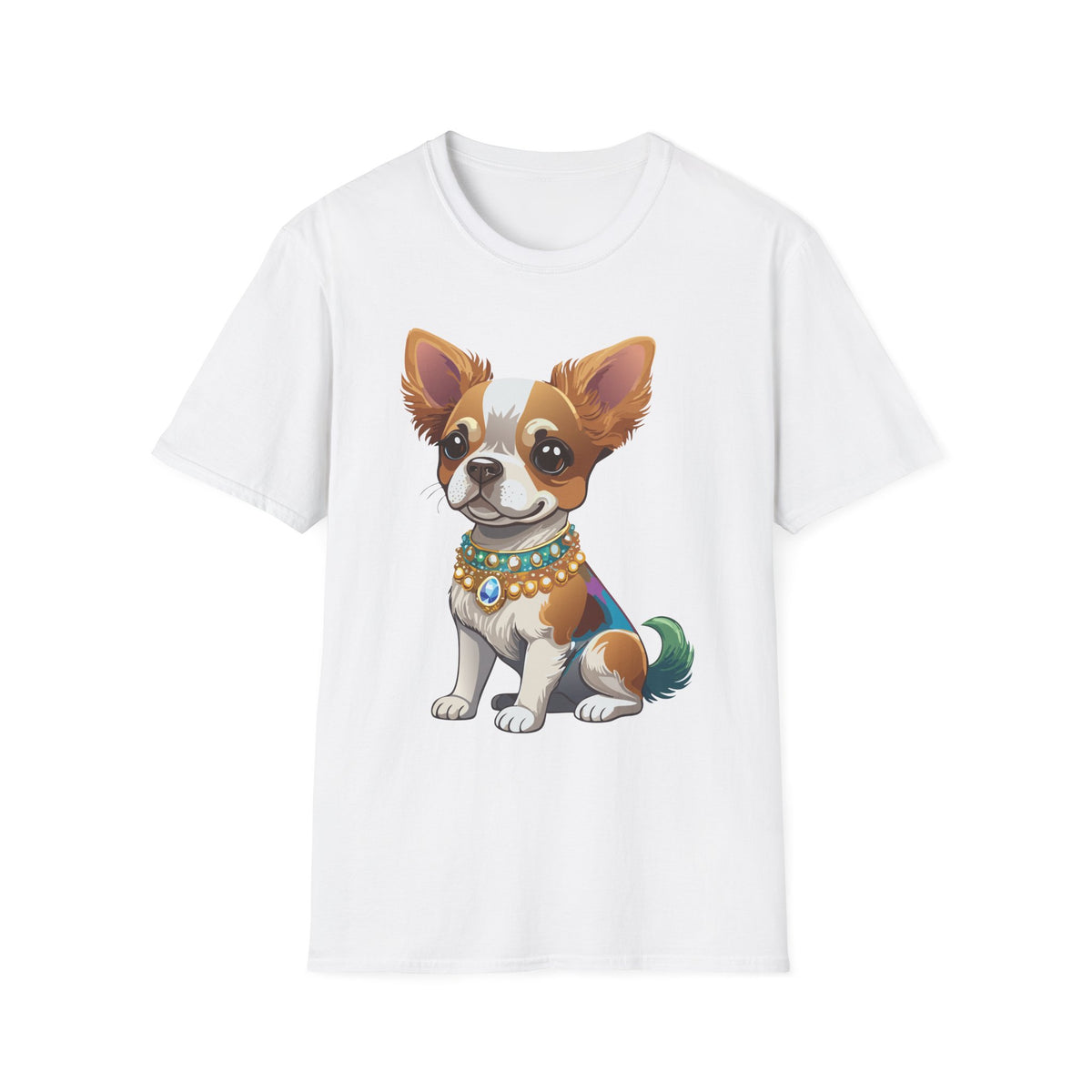Chihuahua Pup Graphic T-Shirt — Cute Jewel-Collared Dog Graphic Design Unisex 100 Cotton Gildan T-Shirt