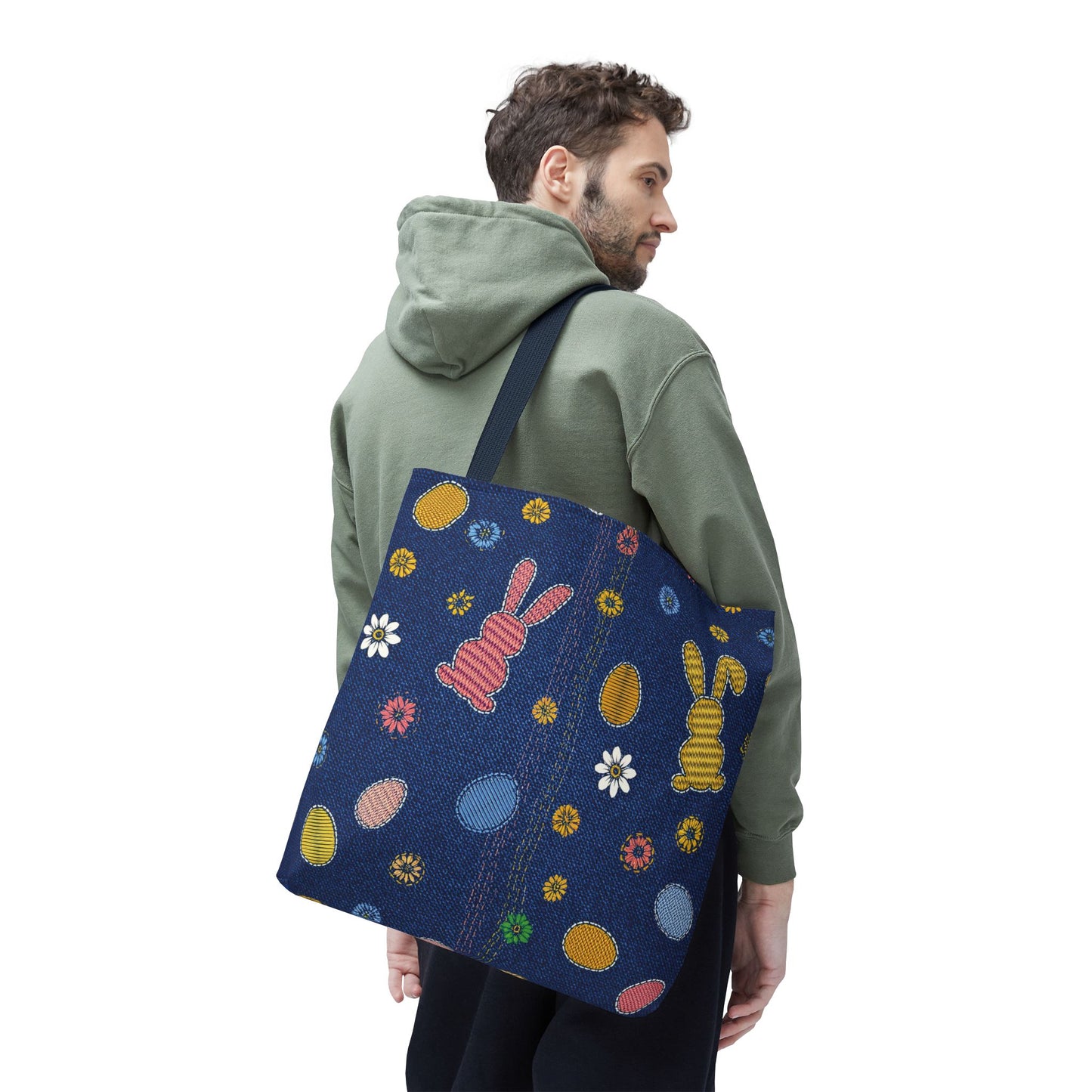 Easter Graphic Design Denim Fabric Imitation Print Unisex Canvas Bag Poly Spun 3 Sizes Tote Bag 204-4
