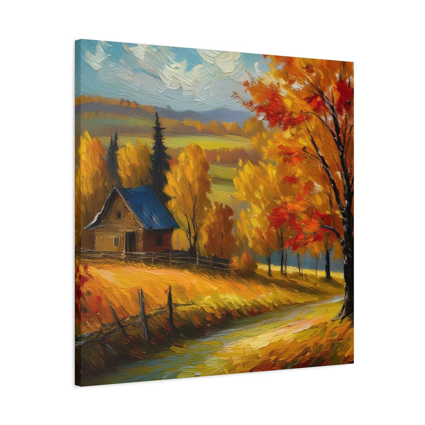 Countryside Fall Print Canvas, Oil Paint Print 20x20, 24x24, 30x30, 32x32, 36x36 Art Design Pine-Wood Inner Frame MC-107