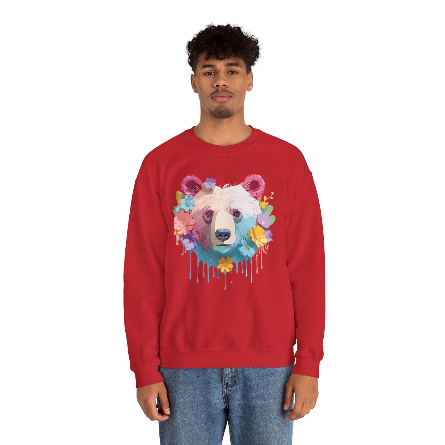 Unisex Floral Bear Sweatshirt Gildan 18000 Art Design Animals