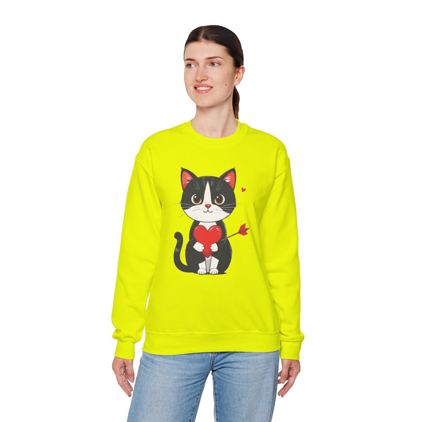 Cat Heart Sweatshirt, Heart Sweatshirt, Cat Sweatshirt, Valentine's Day Sweatshirt, 50/50 Cotton-Poly Animal Sweatshirt 103