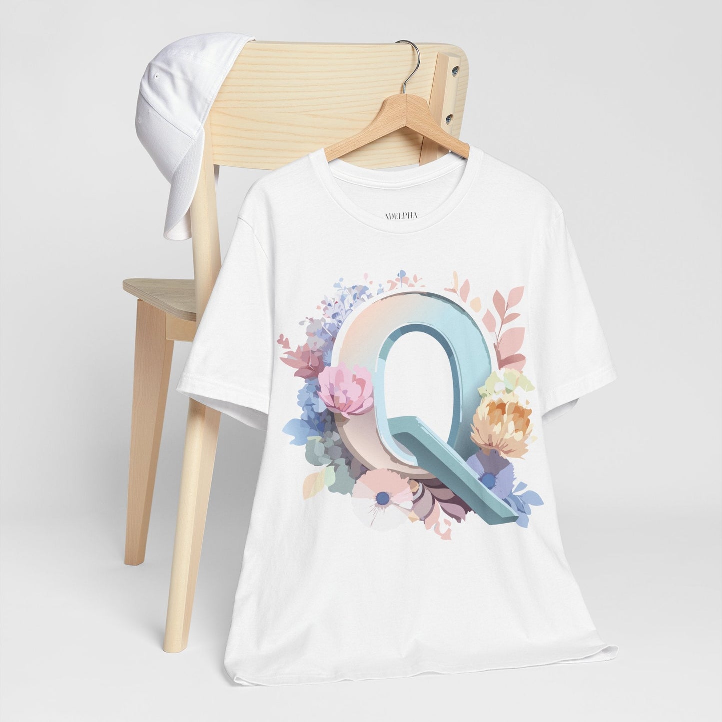 Letter Q Shirt Graphic Tee Unisex Short Sleeve by Adelpha Vintage Inspired Artwork