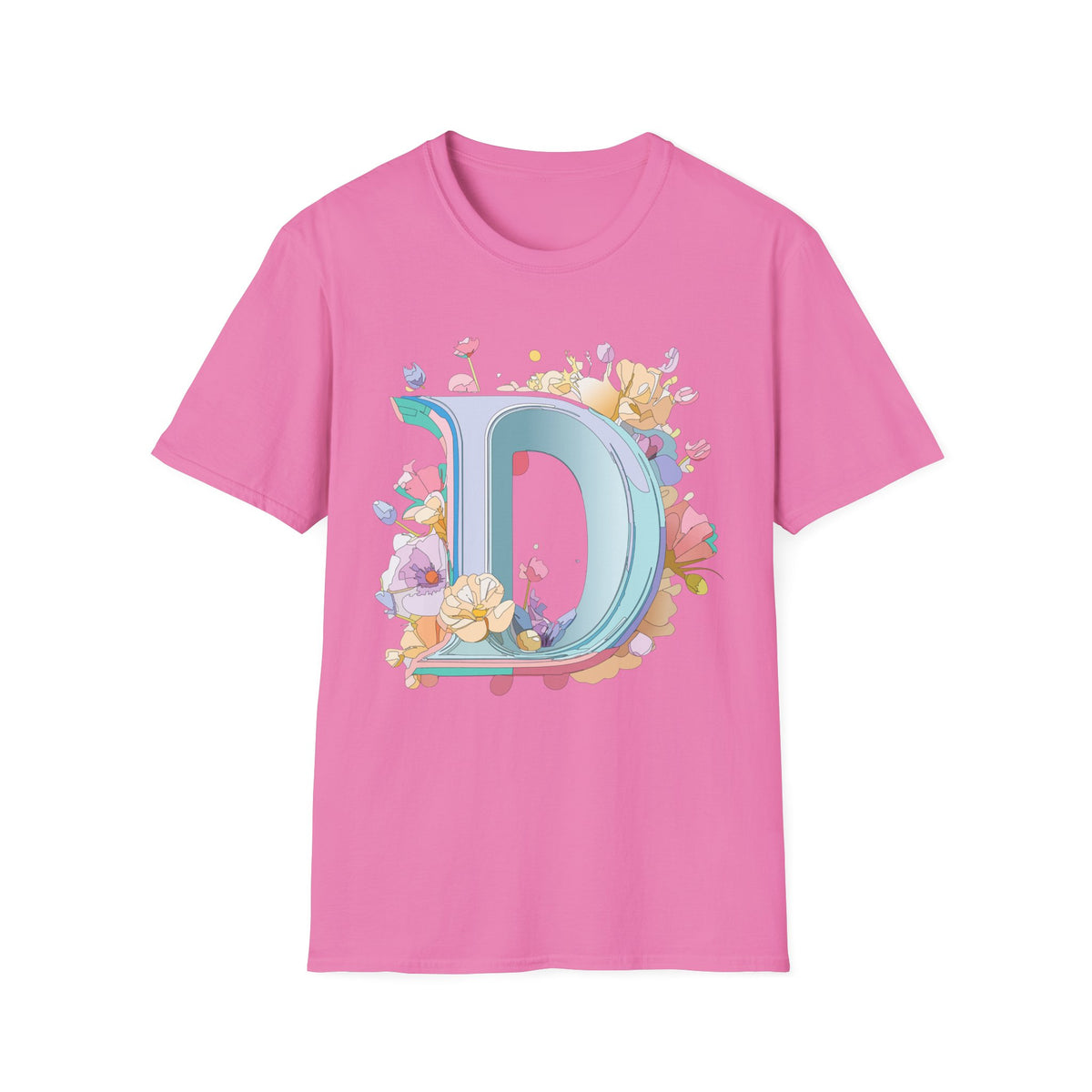 Floral Letter D T-Shirt | Pastel Monogram Initial Tee