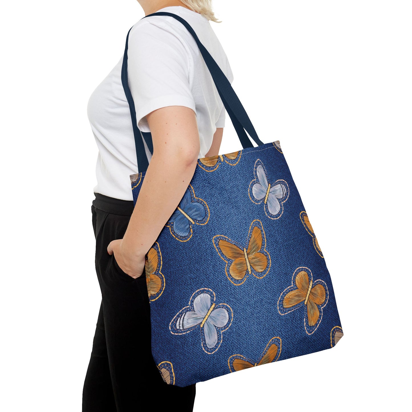 Denim Fabric Imitation Print Unisex Canvas Bag Poly Spun 3 Sizes Tote Bag 177