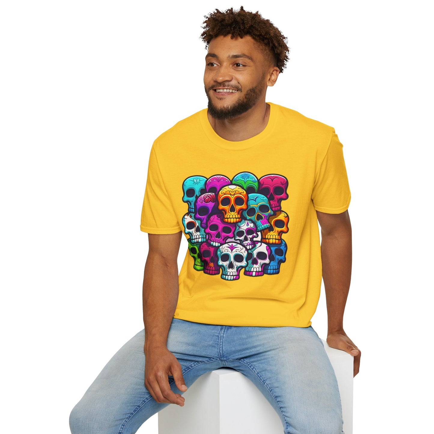 Unisex Skull Tee Shirt With Skeleton Design Gildan Softstyle 64000 100 Percent Ring Spun Cotton