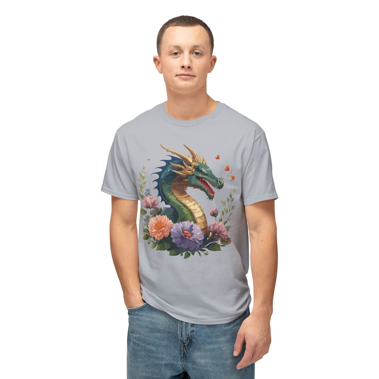Dragon Art Design Shirt Unisex Cotton T Shirt Floral Print Tee