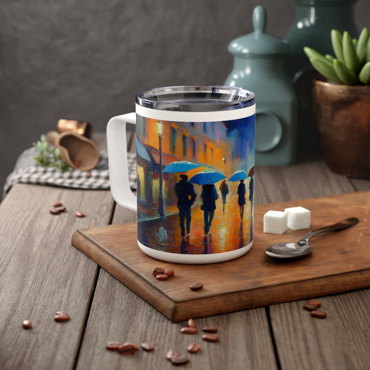 Art Design Insulated Coffee Mug with Clear Lid 10oz Insulated Coffee Mug 10oz