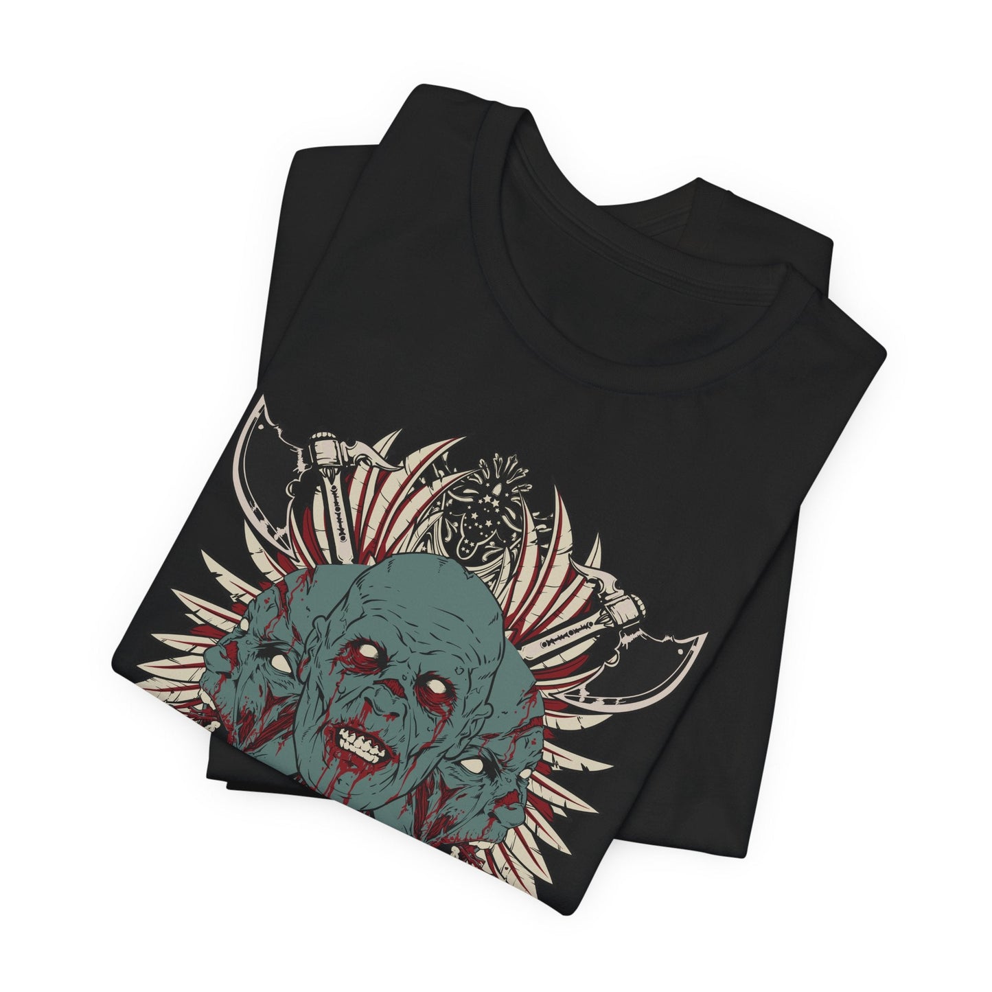 Zombie Skull Mandala T-Shirt Horror Graphic Tee, Gothic Skull Art-54-2