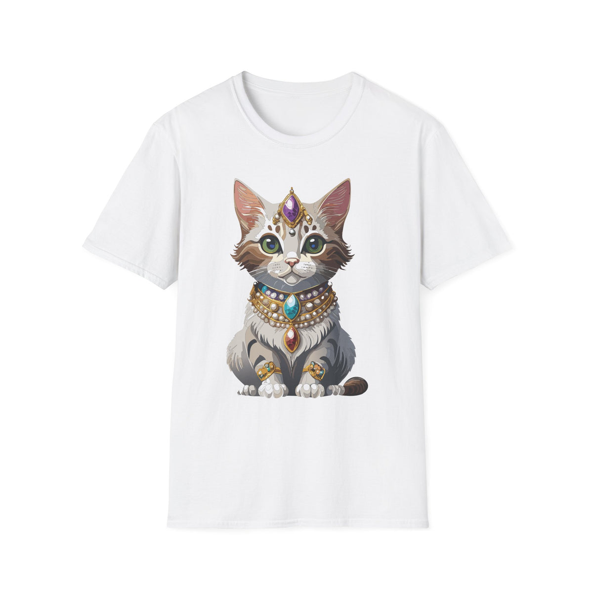 Jeweled Cat Portrait T-Shirt | Regal Kitty Illustration