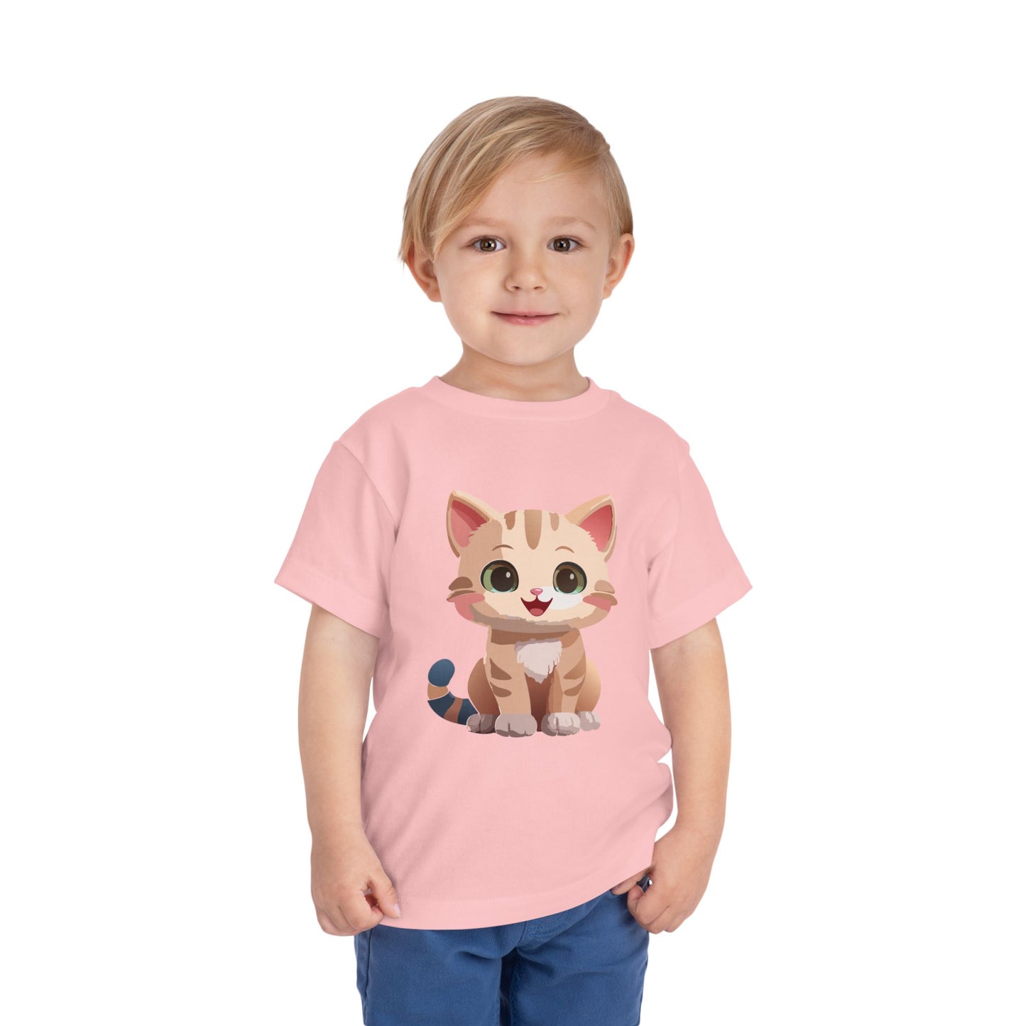 Bonita camiseta de manga corta para niños pequeños con gato: adorable camiseta con gráfico de gatito para niños (2 a 5 años)