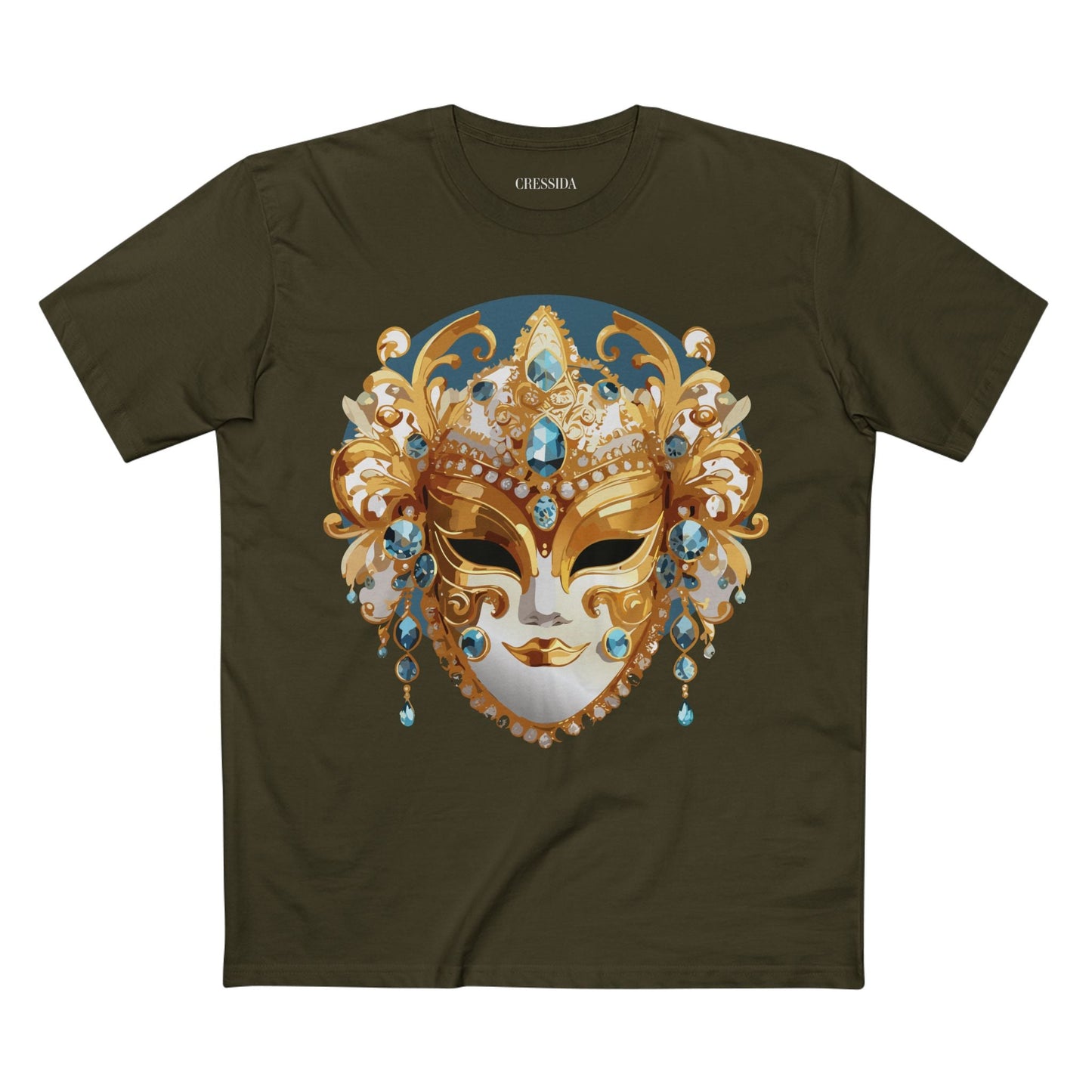 Carnival Mask Graphic T-Shirt Unisex 100 Cotton With Antique Gold Art Design Tee 12