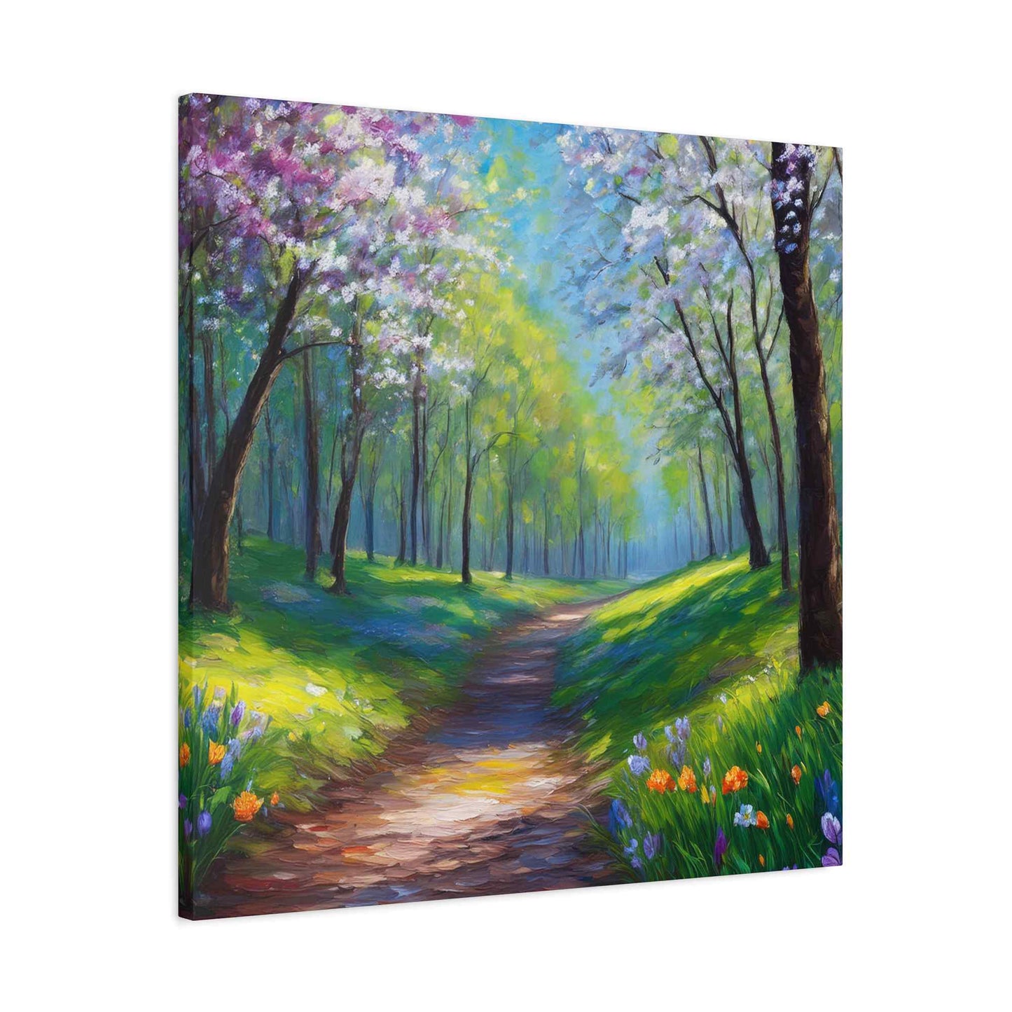 Spring Forest Print Canvas, Oil Paint Print 20x20, 24x24, 30x30, 32x32, 36x36 Art Design Print Pine-Wood Inner Frame MC-95