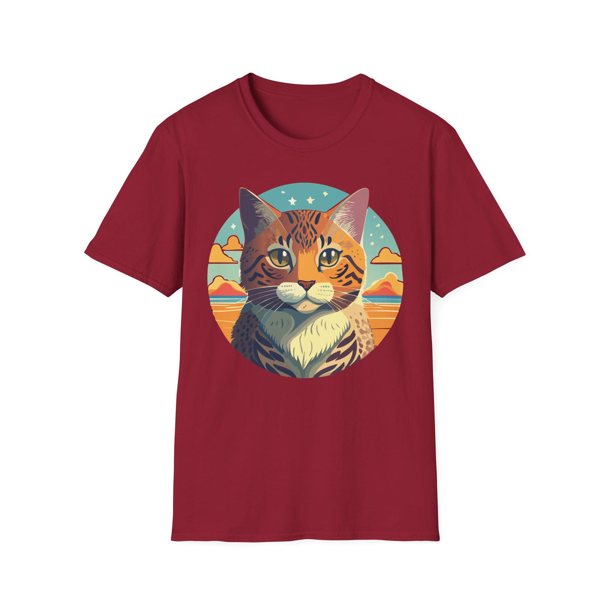 Retro Tabby Cat Illustration T-Shirt | Vintage Sunset Cat Tee