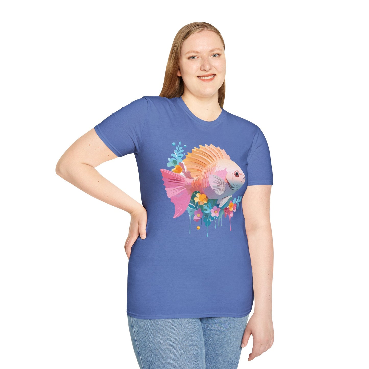Fish Art Design Graphic Tee Shirt Unisex Softstyle Cotton Short Sleeve Comfort Fit Everyday Wear