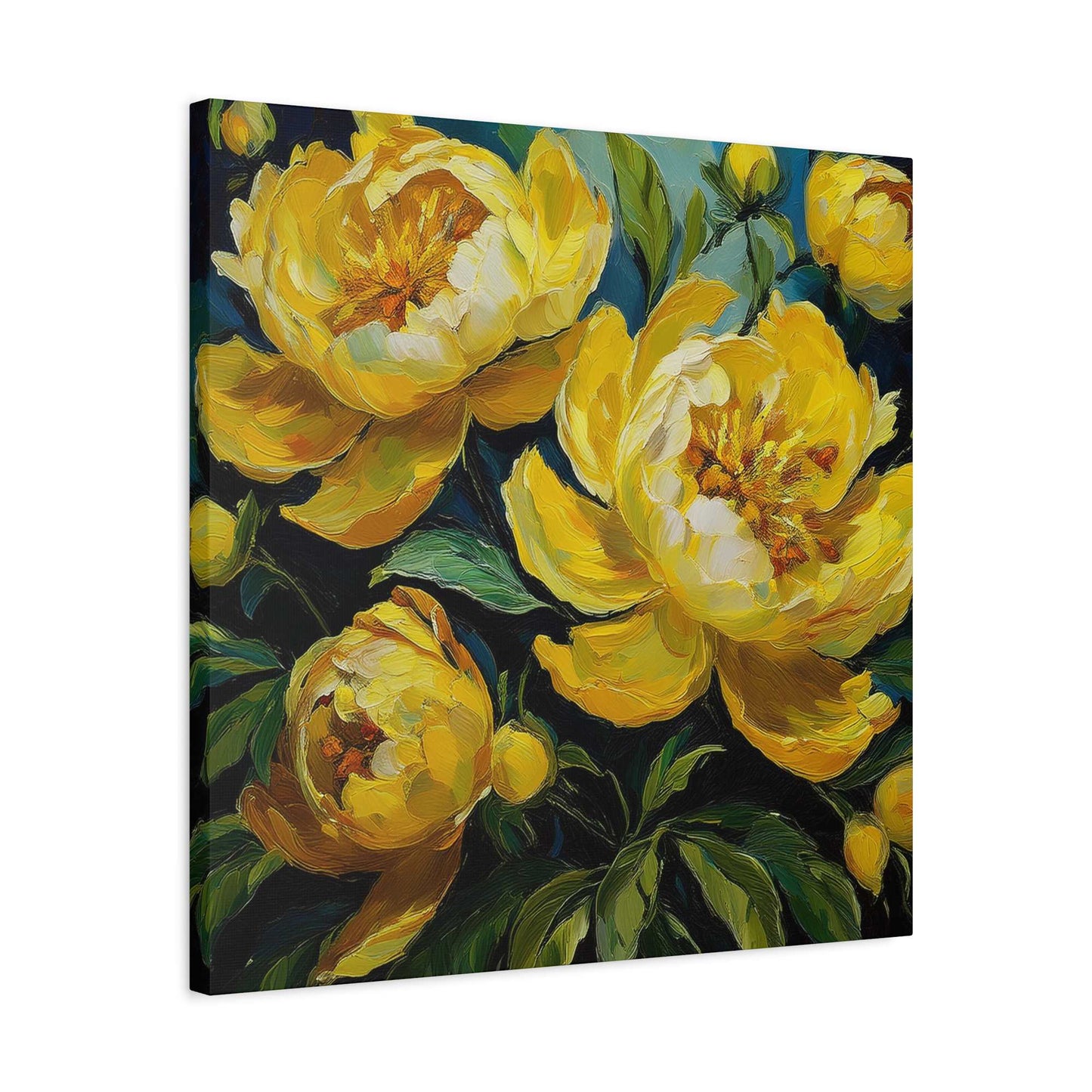 Yellow Peonies Print Canvas, Floral Oil Paint Print 20x20, 24x24, 30x30, 32x32, 36x36 Art Design Pine-Wood Inner Frame MC-121