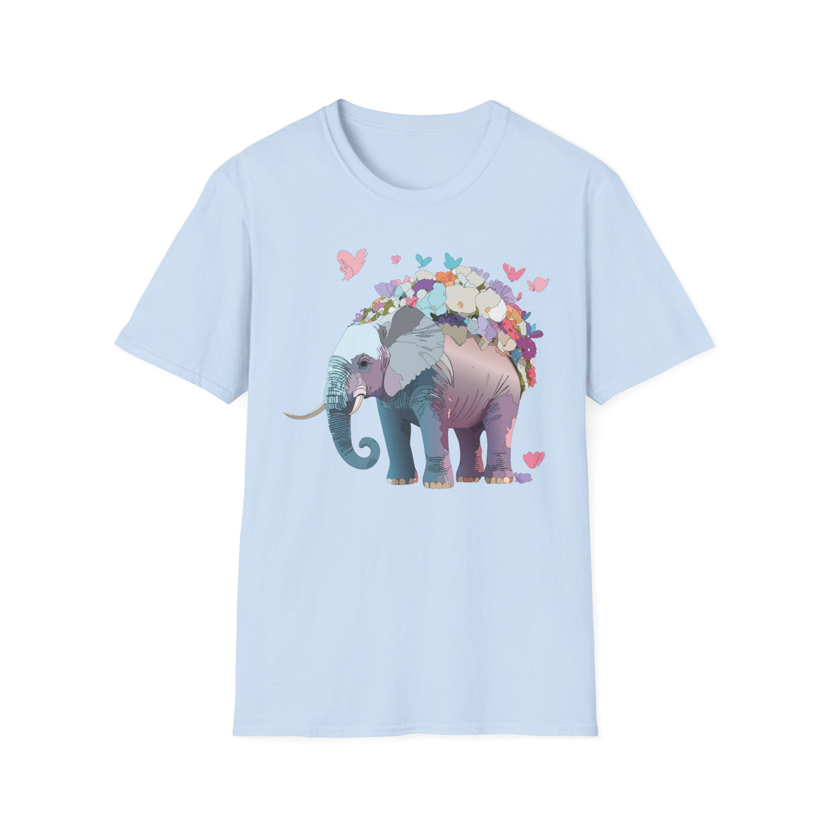 Floral Elephant Illustration T-Shirt | Butterfly Heart Garden Tee