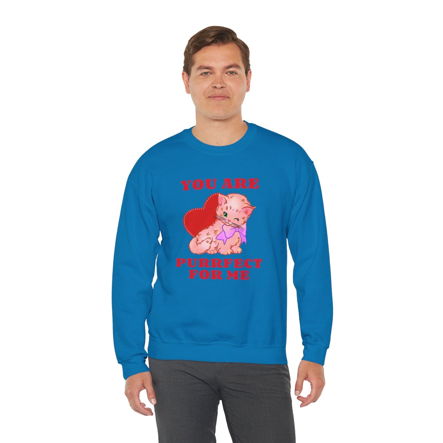 Cat Heart Sweatshirt Unisex Valentines Day Fifty Fifty Cotton Poly Blend Crewneck