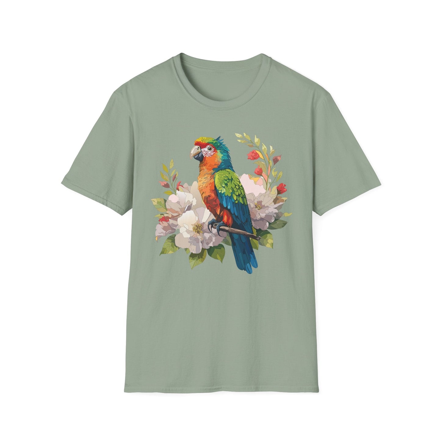 Floral Bird T Shirt Unisex Softstyle Gildan 64000 Graphic Tee With Animal Design