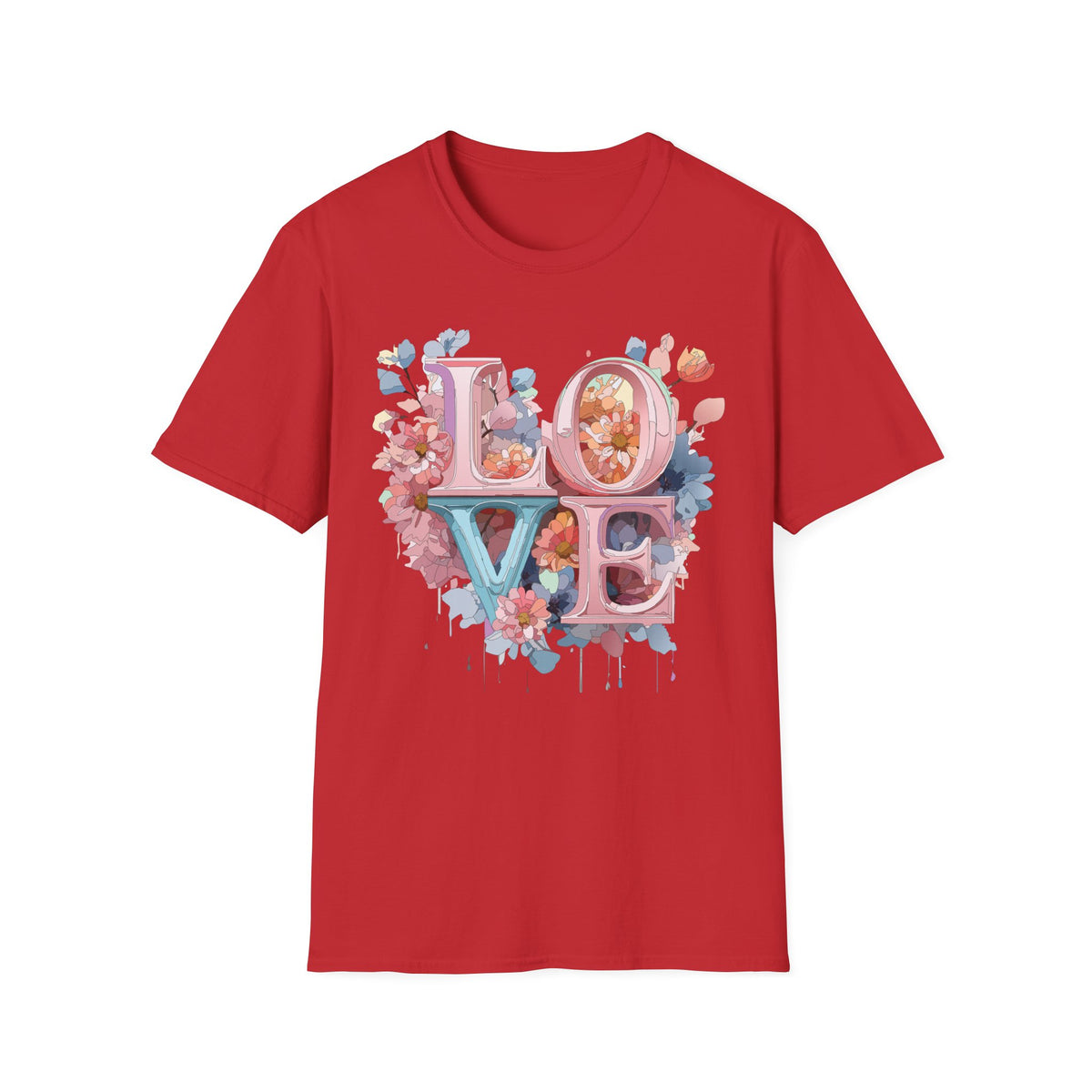 Floral LOVE Lettering T-Shirt | Pink Blue Floral Typography Tee