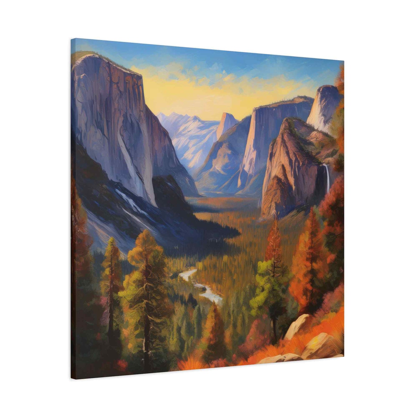 Yosemite Valley Print Canvas, Oil Paint Print 20x20, 24x24, 30x30, 32x32, 36x36 Art Design Print Pine-Wood Inner Frame MC-61