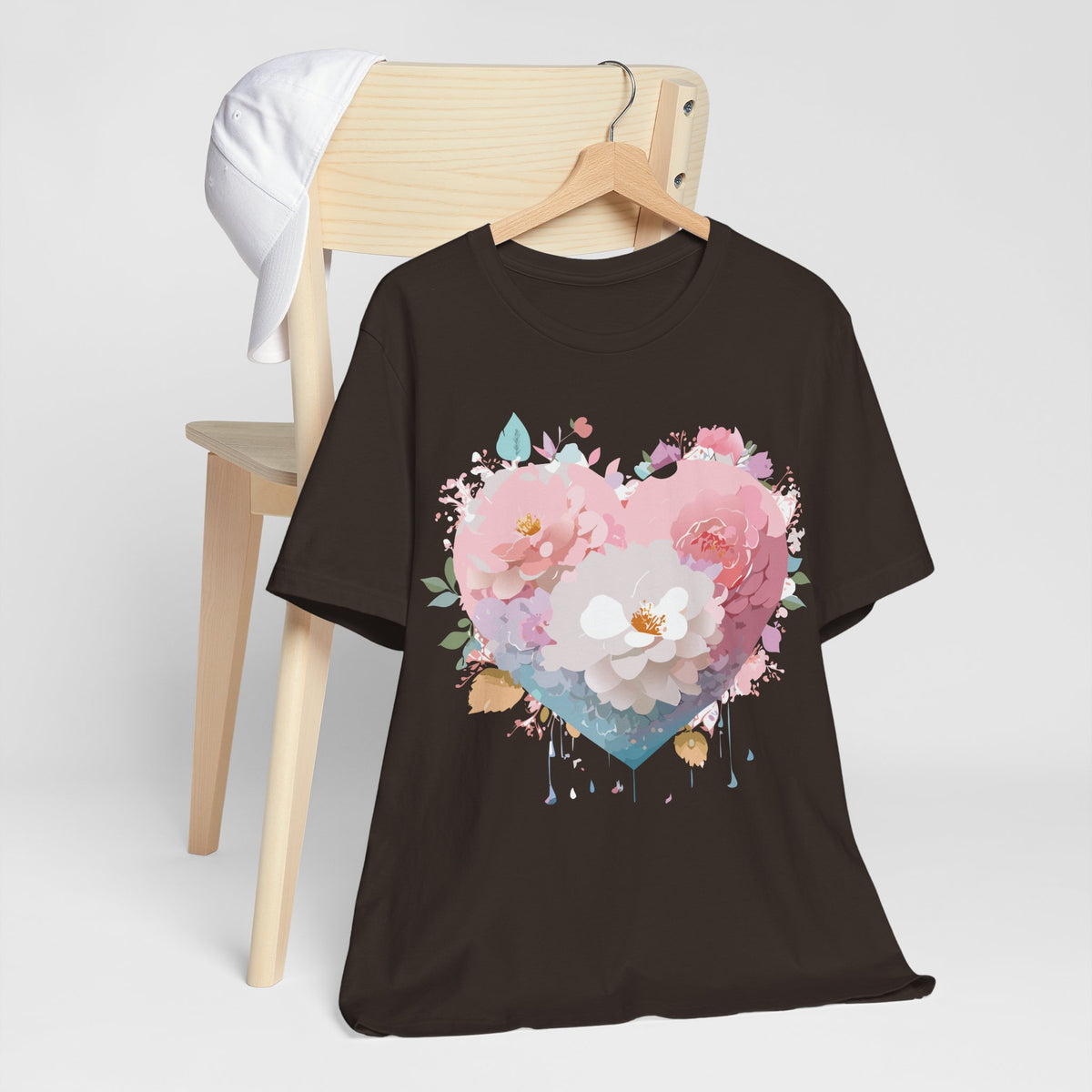 Valentine's Day Graphic Unisex Cotton Bella+Canvas Tee with Floral Art Design d120
