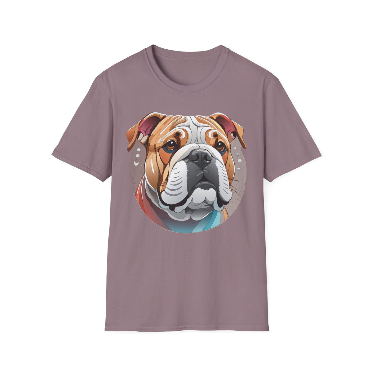 Bulldog Graphic T-Shirt — Colorful English Bulldog Portrait Graphic Design Unisex 100 Cotton Gildan T-Shirt