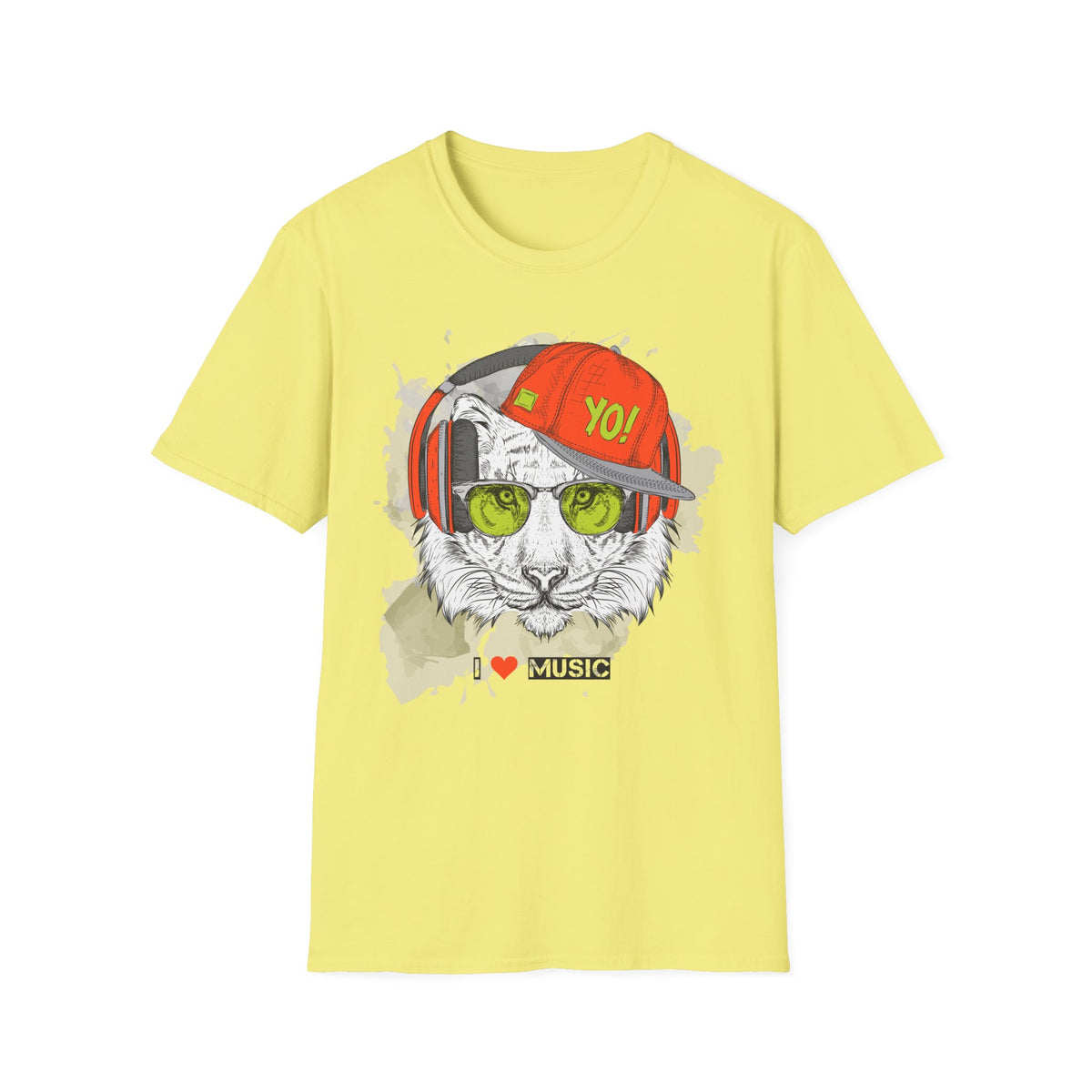 Tiger with Headphones T-Shirt Unisex Cotton Short Sleeves I  Music Graphic Tee