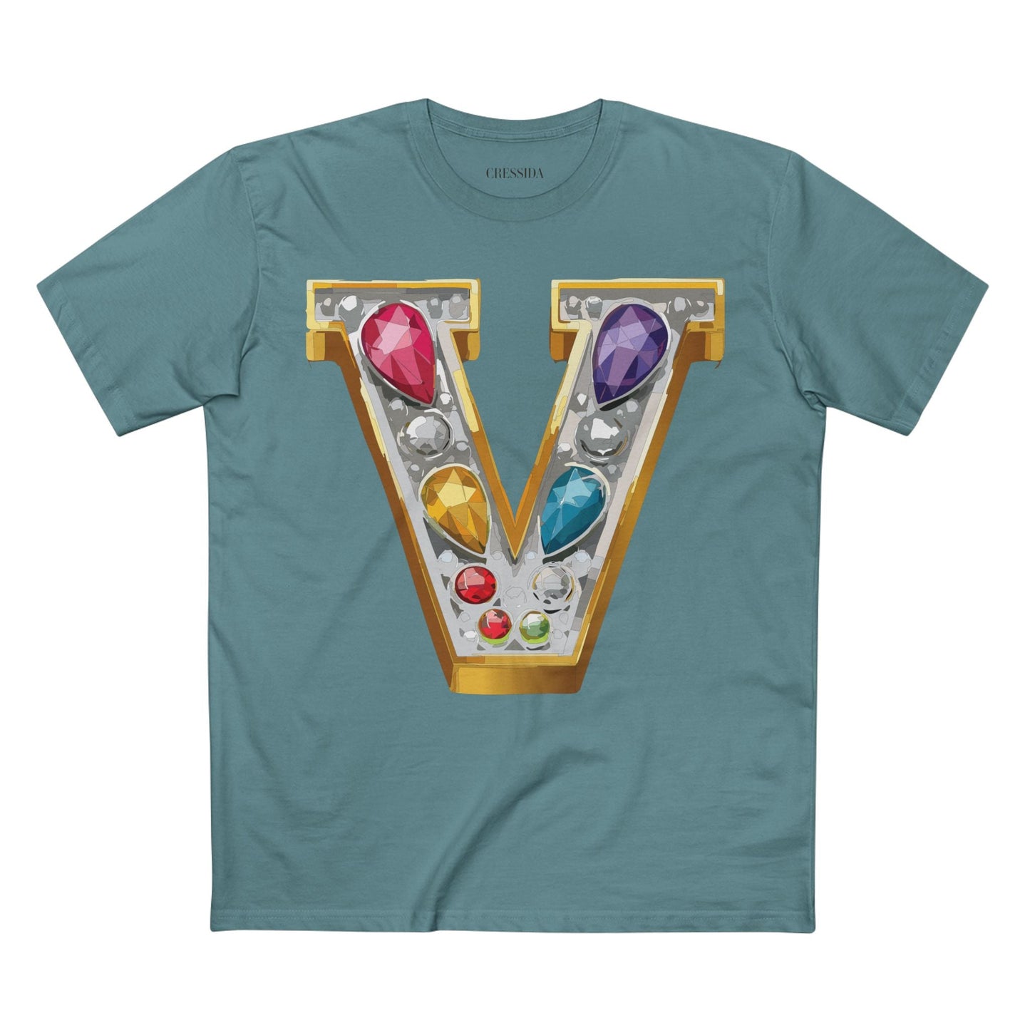 Letter V Graphic Design Tee Unisex 100 Cotton With Antique Gold Letters Artwork T-Shirt